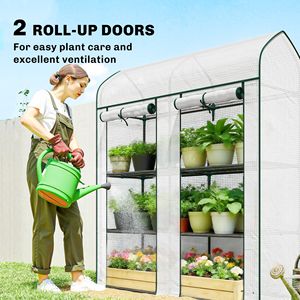 3-Tier Portable White Mini Greenhouse 56.3\" X 18.1\" X 65\" with 2 Roll-Up Doors for <b>Small</b> Gardens - Product Image 6