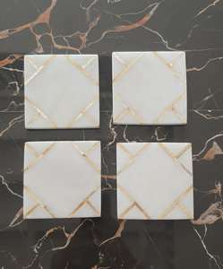 Ensemble de sous-verres carrés en marbre blanc, pierres naturelles, incrustation de nacre, lot de 4 ou 6 - Product Image 1