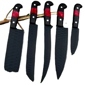 Ensemble de couteaux de chef professionnels en acier inoxydable fabriqués à la main par Ahmad Fabric, 5 pièces, manche en résine, étui en cuir, design moderne, personnalisable - Product Image 1