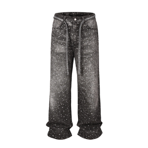 Jeans de Mezclilla para Hombre, Corte Recto, Cintura Alta, Lavado a la Piedra, con Diseño de Puntos, Estilo Casual para Otoño, Tela de Algodón, Corte Regular - Product Image 3