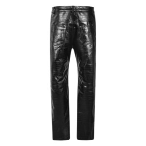 Pantalon en cuir véritable de vachette 100 % personnalisé pour homme, style motard, effet croco, noir, coupe droite, pantalon de mode - Product Image 3