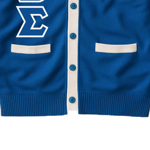 Phi Beta Sigma Fraternity <b>Cardigan</b> <b>Sweater</b> Women V-Neck Blue Acrylic Knitted Preppy Style Full Sleeve Button Closure - Product Image 4