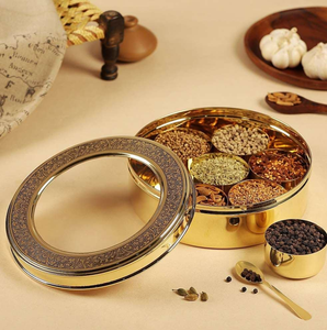 Premium <b>Iron</b> Masala Dabba Round Spice Storage Box with <b>7</b> Removable Containers Decorative Engraved Lid for Kitchen Organization - Product Image 4