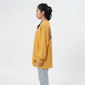 T-shirts imprimés à manches longues pour femmes, décontractés, 100% coton, streetwear, col rond, épaules tombantes, surdimensionnés, poids lourd 280 GSM - Product Image 5