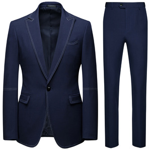 Costume d'affaires pour homme Moling QingMen, taille 5XL, blazer respirant en laine/soie, col montant, pantalon, veste, bordure brodée - Product Image 3