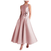 Robe longue élégante vintage naturelle sans manches pour femme, coupe trapèze, avec fleurs 3D à la taille, idéale pour les soirées, personnalisable