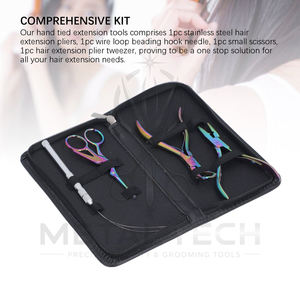 Kit d'outils pour extensions capillaires en titane arc-en-ciel fabriqué au Pakistan 2026 – Pince, ciseaux, aiguille à boucle et étui en acier inoxydable - Product Image 5