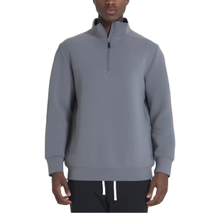 <b>Men's</b> <b>Grey</b> <b>Fleece</b> Quarter Zip Sweatshirt Regular Fit Long Sleeve Stand Collar Casual Autumn Wear - Product Image 1