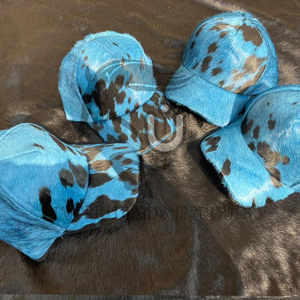 Gorra de Cuero Genuino con Pelo de Vaca, Color Azul Teñido, Nueva Colección 2026, para Hombre y Mujer - Product Image 1