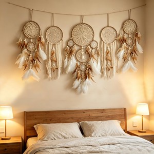 Ensemble de attrape-rêves bohèmes en bois de pin artisanal - Art mural en macramé en gros - Product Image 1