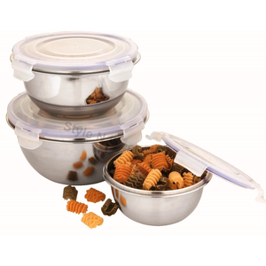 Kitchen Salad Bowl & Mixing Bowl Set <b>Lock</b> N <b>Lock</b> Bowl Set Stainless Steel Dinnerware Sets Dishes Color Non Slip - Product Image 2