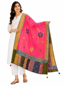 Jaipur Moda Handmade Patchwork Cotton Dupatta with Tassels Traditional Rajasthani Ethnic Dupatta for Women Festive Party Wear - Product Image 3