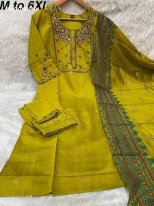 Colección Premium de Ropa Festiva, Conjunto de Kurti-Pantalón y Dupatta de Viscosa y Seda de Mango con Bordado y Trabajo Manual, Exportador de Moda Femenina - Product Image 5