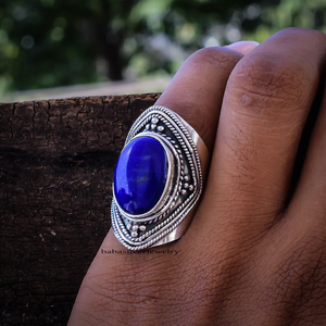 แหวนลาพิส ลาซูลี พลอยสีน้ำเงินธรรมชาติ แหวนเงินแท้ทำมือ สไตล์โบโฮ ของขวัญสำหรับเธอ - Product Image 4