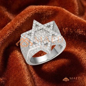 <b>Silver</b> Star <b>Ring</b> Lab Diamond Iced Out <b>Men</b>’s Religious Fashion <b>Ring</b> high-polish interior designed <b>for</b> a comfortable, weighted - Product Image 2