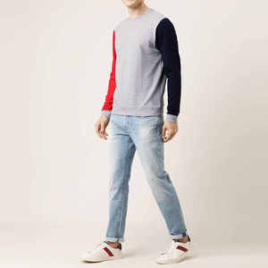เสื้อสเวตเชิ้ตคอกลมแขนยาวสีเทาแดงกรมท่าตัดกันสำหรับผู้ชาย เสื้อคลุมลำลองสำหรับฤดูใบไม้ร่วงและฤดูหนาว - Product Image 2