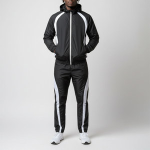 Conjunto de Chaqueta y Pantalón Cortavientos de 2 Piezas para Hombre, Color Sólido Personalizado, Estilo Deportivo, Manga Larga, Secado Rápido, Poliéster - Product Image 3