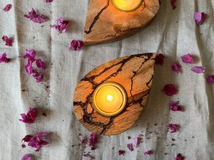 Handmade Handmade Mango Wood Tea Light Holders: Drop Shape Favors <b>Tealight</b> Candle Holder: Rustic Boho Decor - Product Image 4