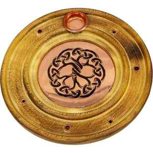 Porta Incienso Redondo de Madera con Incrustaciones de Latón para Hogares, Templos Festivos, Uso en Aromaterapia, Porta Incienso Hecho a Mano para Meditación - Product Image 6