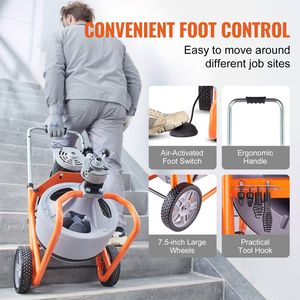 Macchina Portatile per la Pulizia degli Scarichi con Ruote a Spirale da 75FT x 3/8 Pollici e Alimentazione Automatica, 8 Lame - Product Image 6