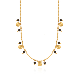 Collier pendentif bohème plaqué or avec perles noires et breloques en forme de disque pour femme, bijoux de fête - Product Image 1