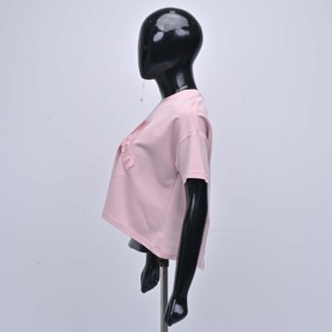 Wholesale Women's Pink <b>Crop</b> <b>Top</b> Short Sleeve O-Neck T-Shirt Breathable Knitted Casual Streetwear 100% Cotton Summer - Product Image 6