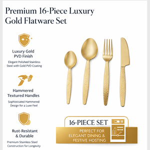 Premium 16-Piece Gold PVD Stainless Steel <b>Flatware</b> <b>Set</b> – Luxury Gold Cutlery <b>Set</b> - Product Image 4