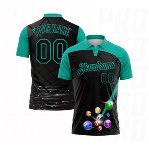 Camiseta Deportiva Premium Personalizada con Logotipo, Nombre del Equipo, Bordado, Sublimación Digital, Color Negro Aqua, para Billar - Product Image 1