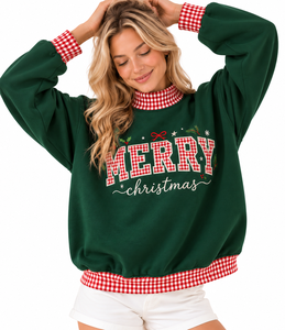 Sudadera de cuello alto de algodón personalizada para mujer, diseño de letras a cuadros, acanalada, oversize, ecológica, ropa de invierno - Product Image 4