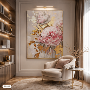 HALO Original – Impression sur toile florale moderne, peinte à la main, décoration murale avec fleurs et accents dorés, tableau encadré F6-C7 - Product Image 5