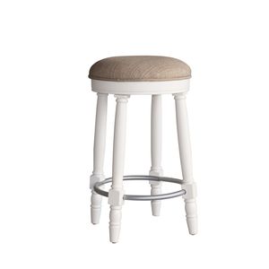 Set di 2 Sgabelli da Bar in Legno Bianco con Seduta Girevole a 360 Gradi e Cuscino Grigio per Banconi - Product Image 5