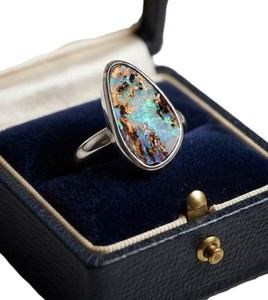 Opal Boulder Silver Sterling Natural Blue Normal Weight VB ARTS 5-7 Mm AU;2 10K 14K 18K Solid Gold Promise Ring Anniversary Ring - Product Image 4