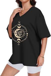 T-shirts oversize pour femmes, col en V, t-shirts graphiques d'été, hauts décontractés à manches courtes, fabrication OEM, vente directe d'usine - Product Image 6