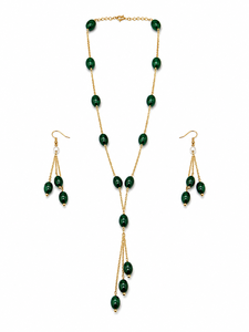 Conjunto de Joyería Personalizada Chapada en Rodio con Esmeralda Verde, Collar con Colgante de Borla en Forma de Y y Aretes, Regalo de Joyería Fina para Mujer - Product Image 3