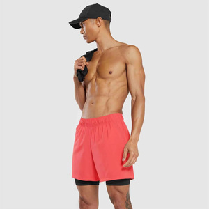Shorts de sport pour hommes à séchage rapide, couleur corail, avec caleçons intégrés, taille élastique, coupe sportive, pour la course et l'entraînement - Prix de gros - Product Image 3