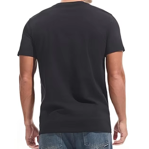 T-shirt pour homme à col rond, manches courtes, noir uni, en jersey de coton, coupe décontractée, tissu tricoté uni teint - Product Image 5