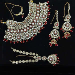 24K Gold Plated Kundan Stone Bridal <b>Necklace</b> Set & Earring Set - Product Image 4