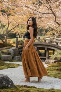 กระโปรงแม็กซี่สไตล์โบฮีเมียนสำหรับผู้หญิง ผ้าฝ้ายออร์แกนิคเนื้อผ้าก๊อซ ระบายเป็นชั้นๆ ทรงกว้างพลิ้วไหว เหมาะสำหรับวันหยุดฤดูร้อน - Product Image 2