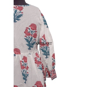 Robe trapèze vintage simple en coton 100% tricoté, magnifique imprimé floral, manches bouffantes, longueur midi, tenue de vacances, tenue de plage - Product Image 2