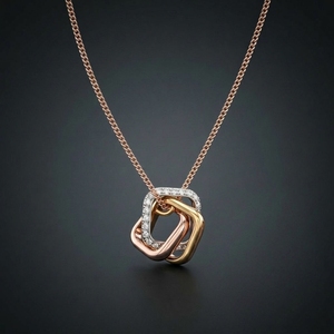 10K 14K 18K Gold Geometric Pendant <b>Necklace</b> Interlocking Square Three Loops with Shimmering Round Pave Set Lab Grown Diamonds - Product Image 1