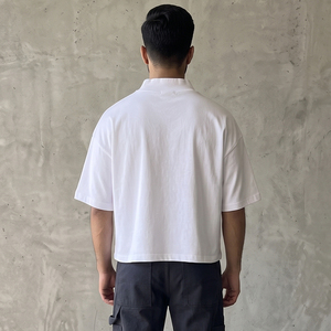 Oversized Graphic Print <b>Tee</b> Mock Neck <b>White</b> Drop Shoulder Heavyweight Cotton T Shirt Mens Womens Custom Streetwear T-Shirt Bulk - Product Image 4