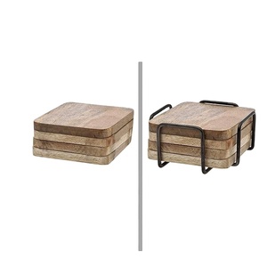 New Style Eco-Friendly Wooden <b>Square</b> Coasters Holder Customized Reusable Coasters <b>Table</b> Display Mats Hotel Home Party Modern Art - Product Image 2