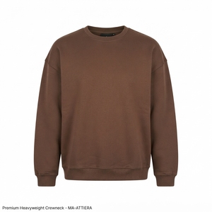 เสื้อสเวตเชิ้ตคอกลมสีน้ำตาลสำหรับผู้ชาย พิมพ์ลายตัวอักษรสีขาวแบบนูน สไตล์ลำลองแนวสตรีทแวร์ - Product Image 4