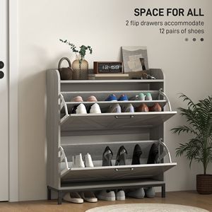 Armoire à chaussures étroite gris clair avec 2 tiroirs rabattables pour entrée et couloir - Product Image 4