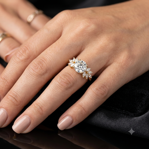 Custom <b>Cocktail</b> 14K Solid <b>Gold</b> Moissanite Diamond <b>Rings</b> Prong Set Trendy Romantic Style Flower Design Engagement Wedding Gifts - Product Image 2