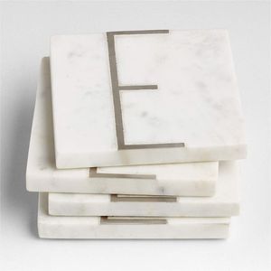 Ensemble de 4 dessous-de-verre carrés en marbre de 4x4 pouces, personnalisables, faciles à nettoyer, pour tasses et verres - Product Image 5