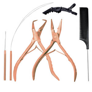 Ensemble de pinces à extensions de cheveux en cuivre avec crochet et peigne pour l'installation et le retrait, réutilisables, couleur unie et logo personnalisés - Product Image 1