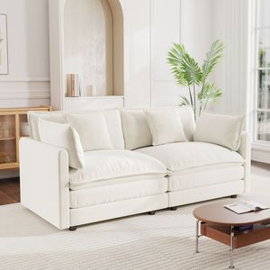Divano Moderno a Due Posti in Tessuto Ciniglia Bianco per Soggiorno, Grande Dimensione, 2 Posti Profondi, 4 Cuscini, Imbottito, 4 Posti 4 Cuscini - Product Image 3