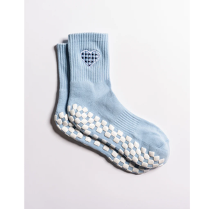 Chaussettes tricotées personnalisées avec logo brodé, couleur bleu ciel, en coton antidérapant pour l'été et l'intérieur, personnalisation de la marque - Product Image 1