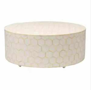 Mesa de Noche de Lujo, Duradera y Ecológica, con Incrustaciones de Hueso, Diseño de Mosaico Geométrico, Muebles Artesanales Bohemios de la India, Venta al Por Mayor - Product Image 4